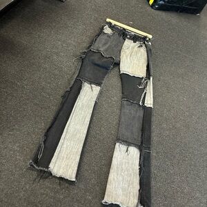 Valabasas Men’s Stacked Skinny Black Jeans Patchwork Frayed Distressed Boot Used